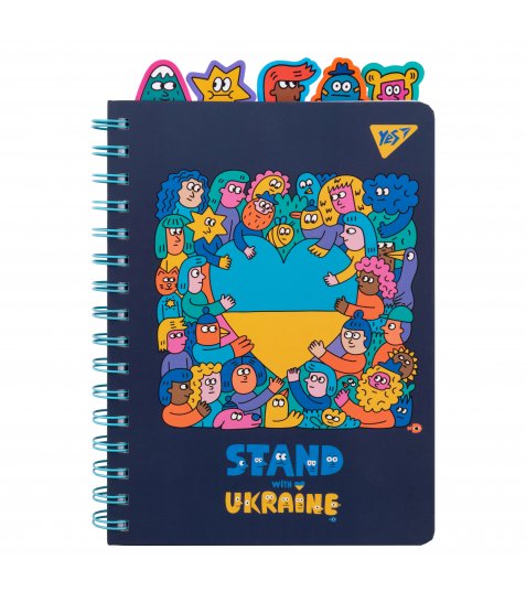 Блокнот Yes А5 96 аркушів на cпіралі із роздільниками Stand with Ukraine клітинка - фото 1 з 4