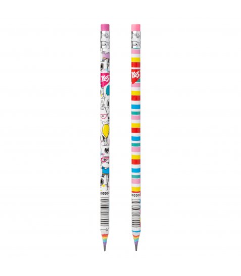 Олівець чорнографітний YES Happy colours з паперу круглий з гумкою - фото 3 з 4
