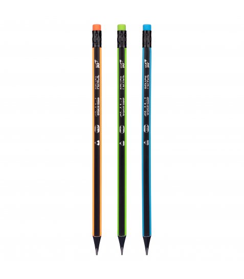 Олівець чорнографітний YES Neon Stripes трикутний з гумкою - фото 3 з 3