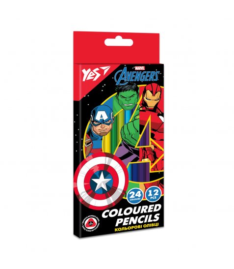 Олівці кольорові YES 12 шт 24 кол Marvel.Avengers - фото 1 з 1