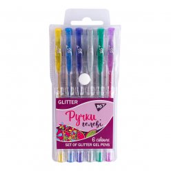 Ручки гелевые YES "Glitter", набор 6шт.
