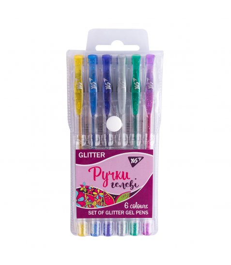 Ручки гелевые YES "Glitter", набор 6шт.