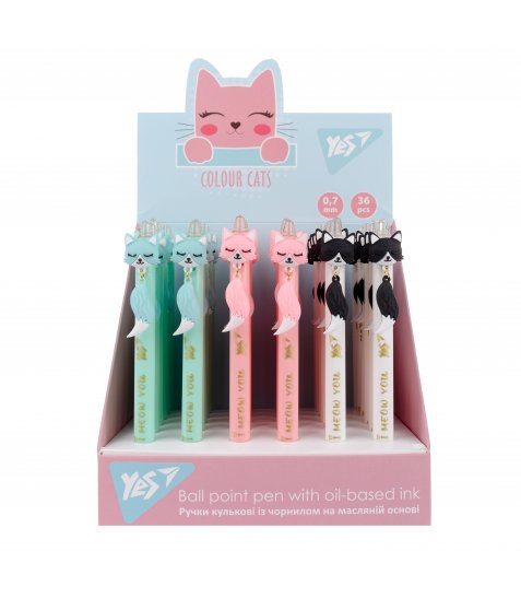 Ручка кулькова YES Color Cats 0,7 мм синя автоматична - фото 3 з 5