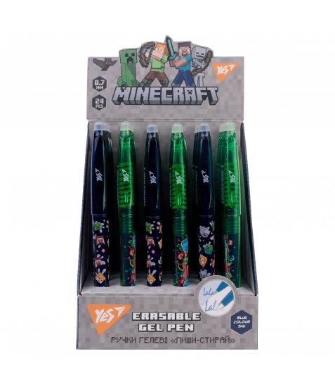 Ручка гелева YES пиши-стирай Minecraft 0,7 мм синя - фото 3 з 4