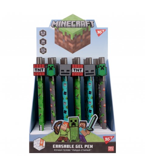 Ручка гелева YES пиши-стирай Minecraft 0,5 мм, синя - фото 3 з 4