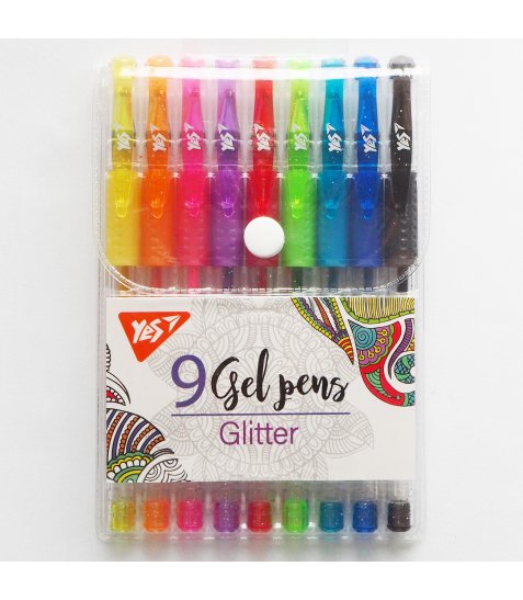 Набір гелевих ручок YES Glitter 9 штук - фото 1 з 1
