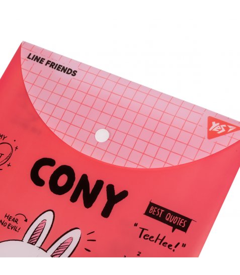 Папка-конверт YES А4 на кнопці Line Friends. Cony вертикальна - фото 2 з 3