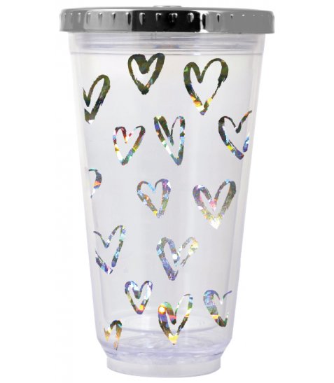 Тамблер-стакан YES з підсвіткою Hearts, 490мл, фольга, з трубочкою - фото 5 з 5